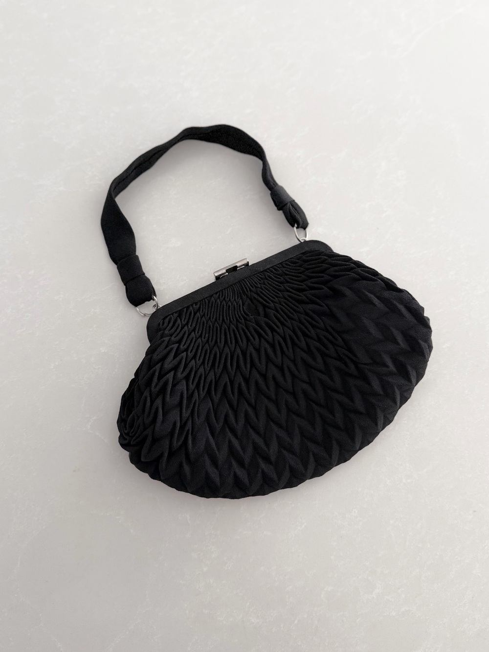 Vintage Made in England Black Evening Handbag | Pleated Satin Clutch Purse